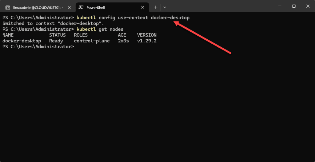 changing kubectl context to use docker-desktop