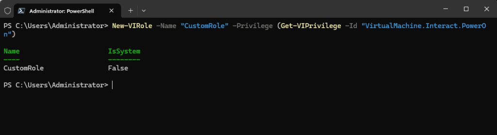 creating a new vi role using the new-virole cmdlet in powercli