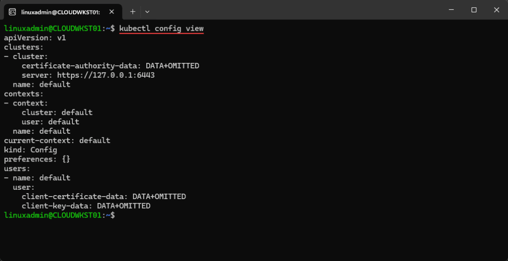 getting the config of kubectl after installing and copying k3s k3s.yaml for kubernetes home lab