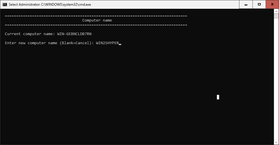 setting the hostname in windows server 2025