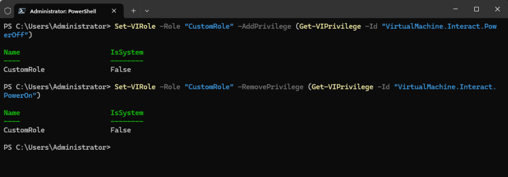 setting the vi-role using PowerCLI