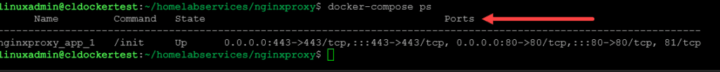 published ports in a docker compose file