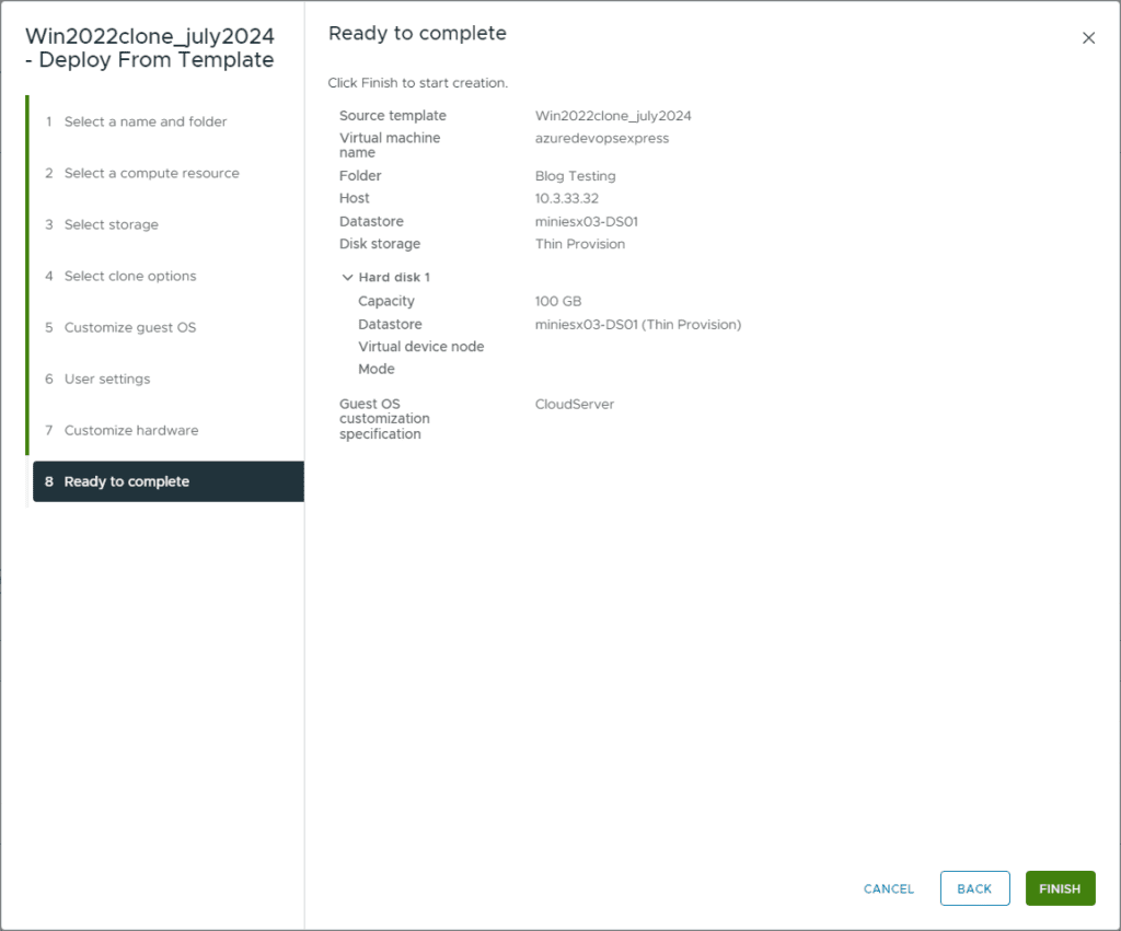 vmware vsphere virtual machine to house azure devops server