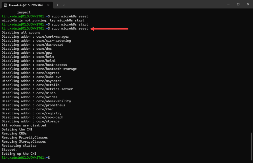 Looking at the status of microk8s cluster