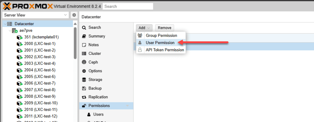 add user permissions in Proxmox