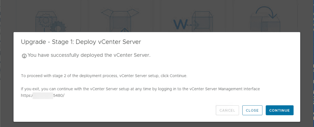 beginning stage 2 of the vcsa 8 upgrade process