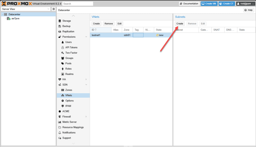 creating a new subnet in proxmox sdn