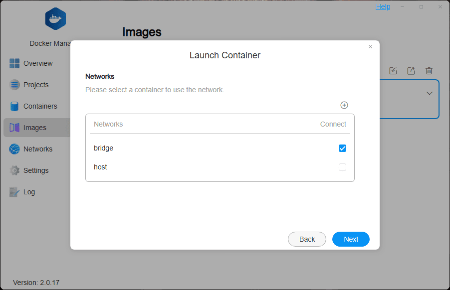 network configuration for new container