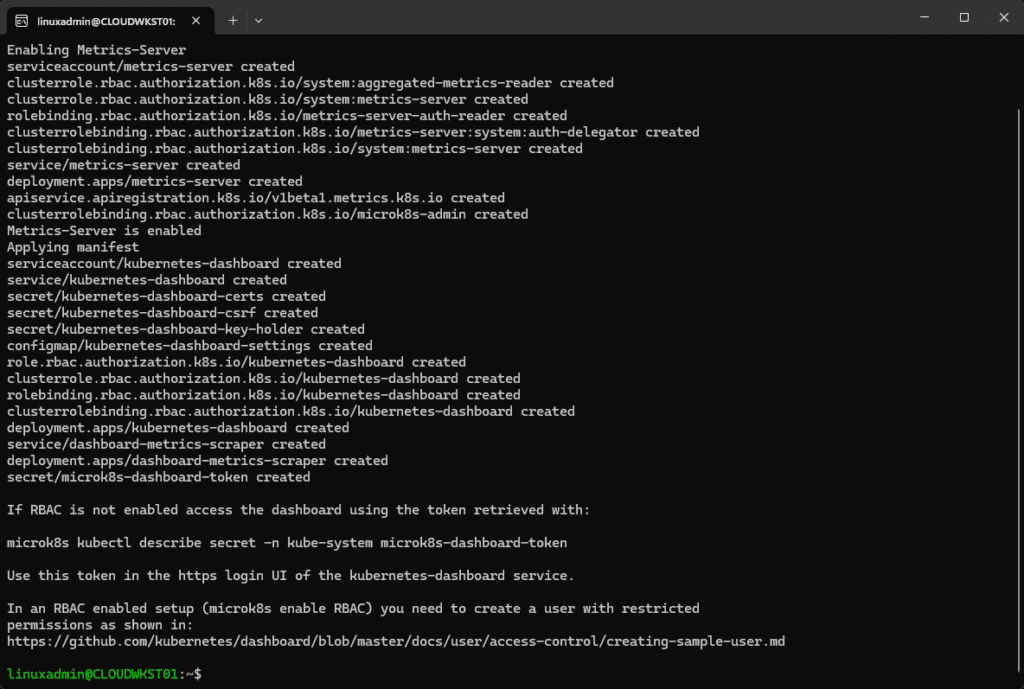 enabling microk8s dashboard