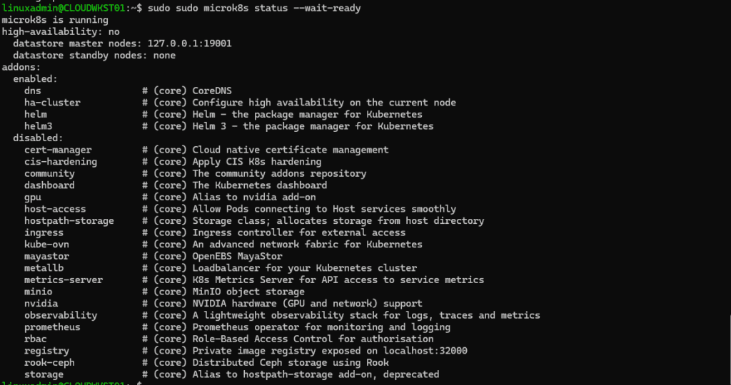 running the microk8s wait ready command