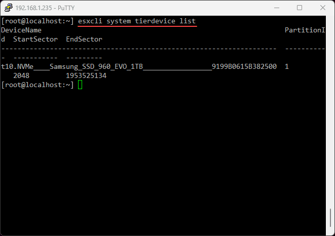 view the nvme memory tier device in vsphere 8.0 update 3