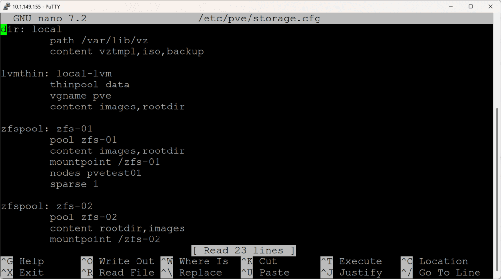 viewing the etc pve storage cfg file