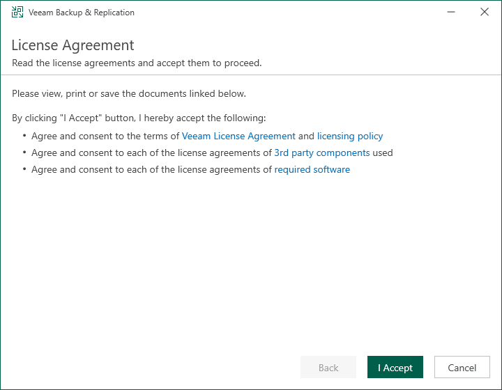 accept the eula for veeam backup and replication 12.2